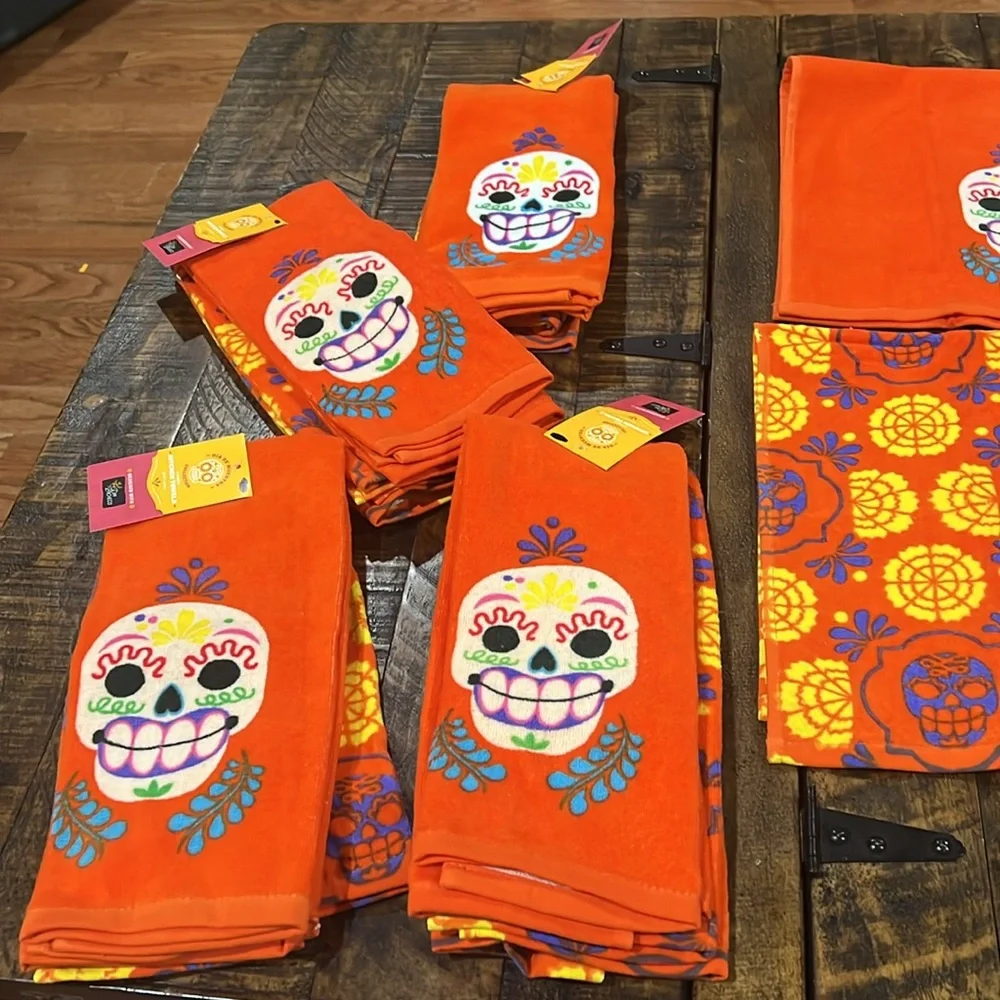 Halloween Orange Sugar Skull Kitchen Towels set